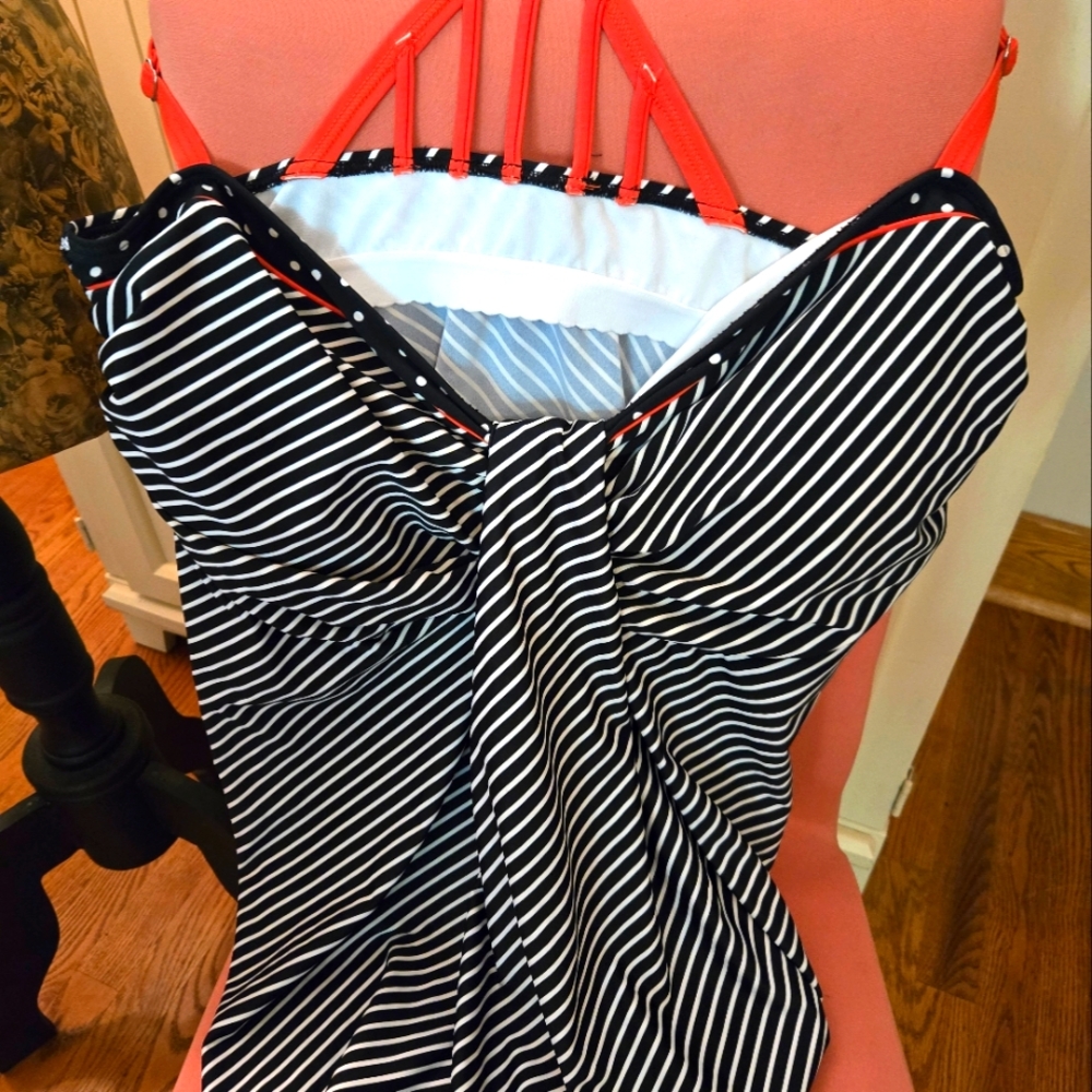 Mazu Pinstriped Tankini Swim Top Retro Style Plus